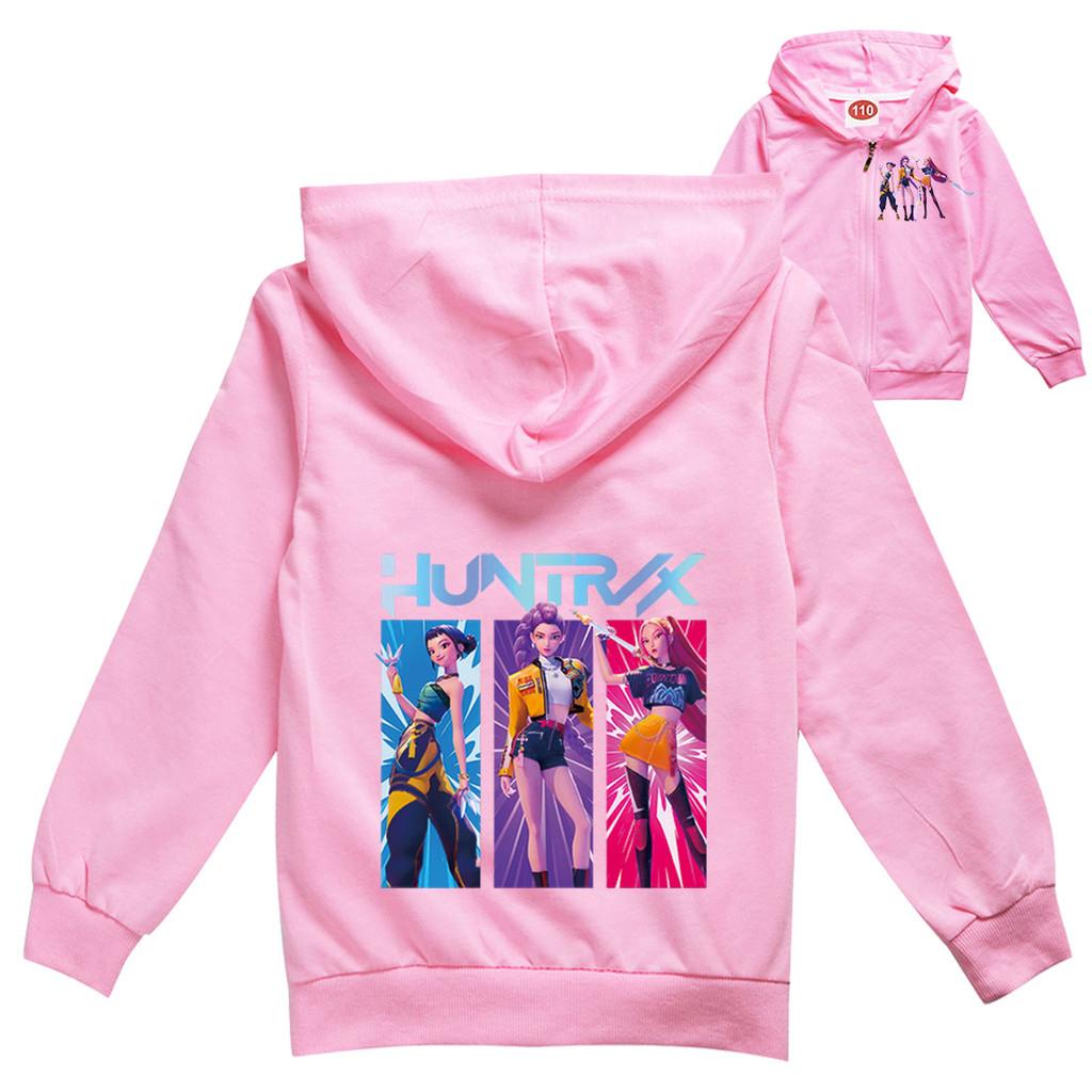 Kids Girls Anime Cartoon K-Pop Rumi Zoey Mira Print Casual Hooded Long Sleeves Zipper Jacket Coat
