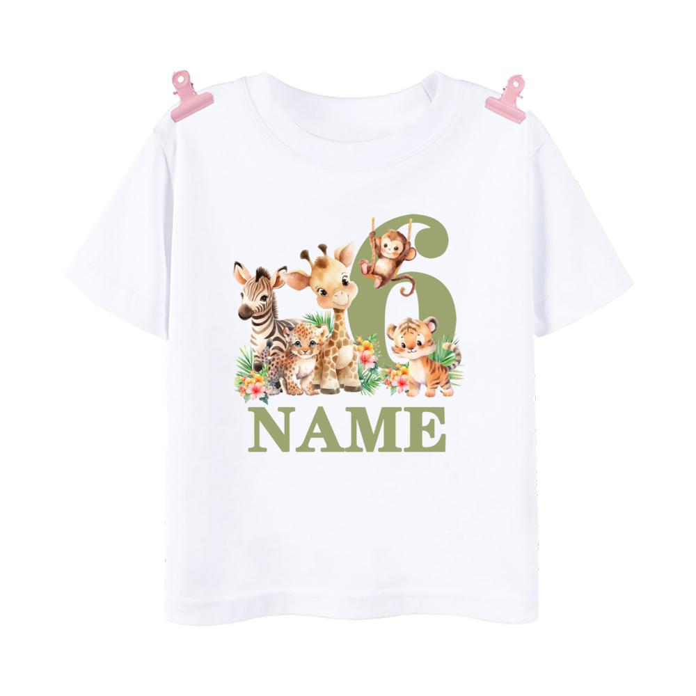Wild Personalized Birthday Shirt 1-9 Years Shirt Tee Boys Jungle Party T-shirt Safari Animal with Name Clothes Kids Gifts Tops