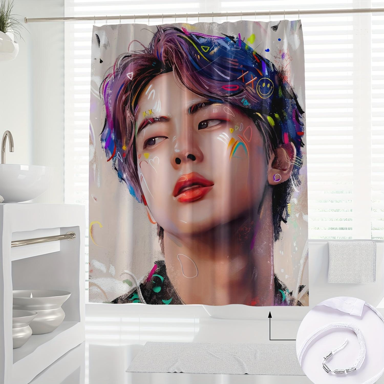 

Modern Colorful Pop Art Style Celebrity Portrait Shower Curtain Vibrant Graffiti Elements Bathroom Look Polyester Ideal For W100*H70(CM)-Rod Pocket&2PCS