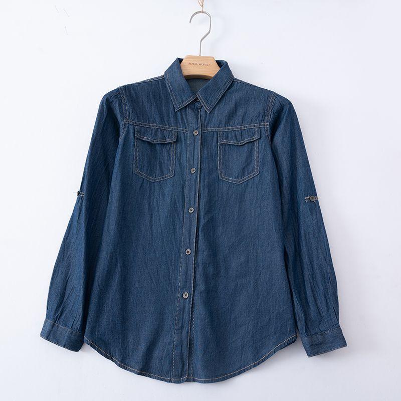

Европейская и американская одинарная ретро джинсовая рубашка с лацканами классическая, легче всего сочетается, бандажное платье женское повседневное Dark Denim color L