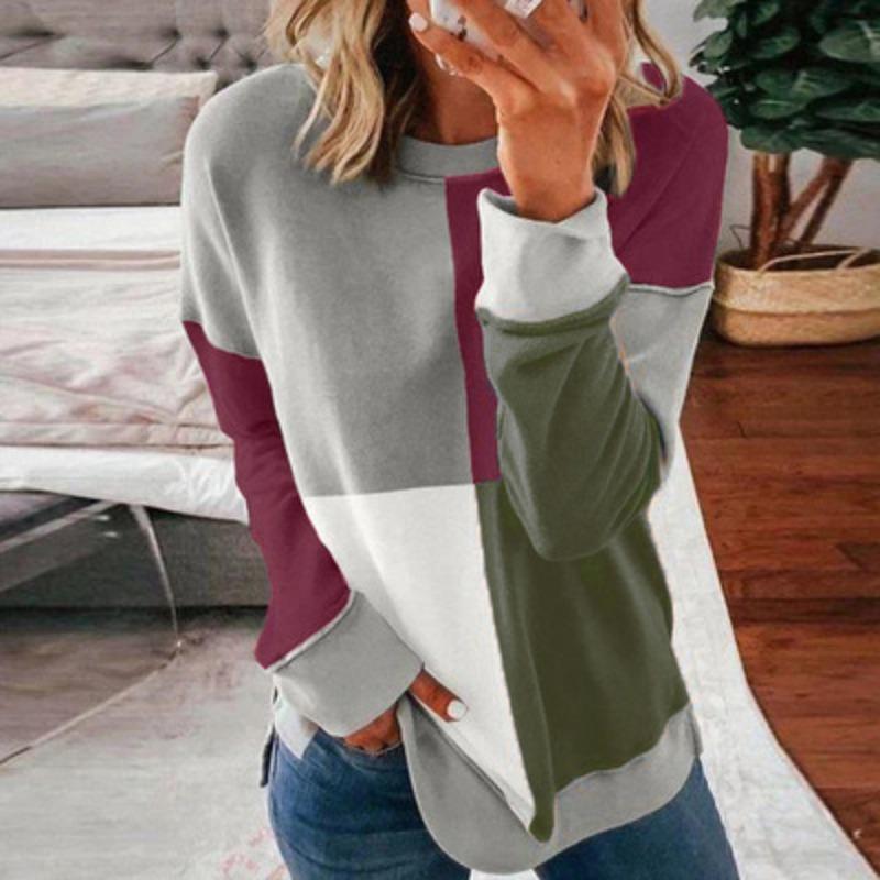 QICED Women's Fashion Casual Long Sleeve O-Neck Blouses & Shirts