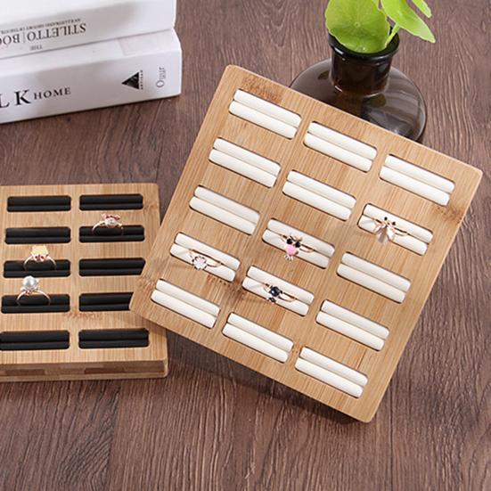 Ring Storage Holder Sturdy Construction Square Shape Smooth Edge Eco-Friendly Burr Free Decorative Wood 15 Slots Ring Display Showcase Organizer Tray