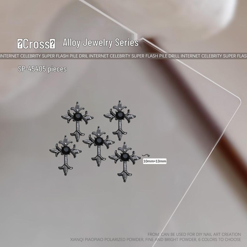 Rhinestone Metal Cross Nail Charms - Retro Chrome Alloy Nail Accessories