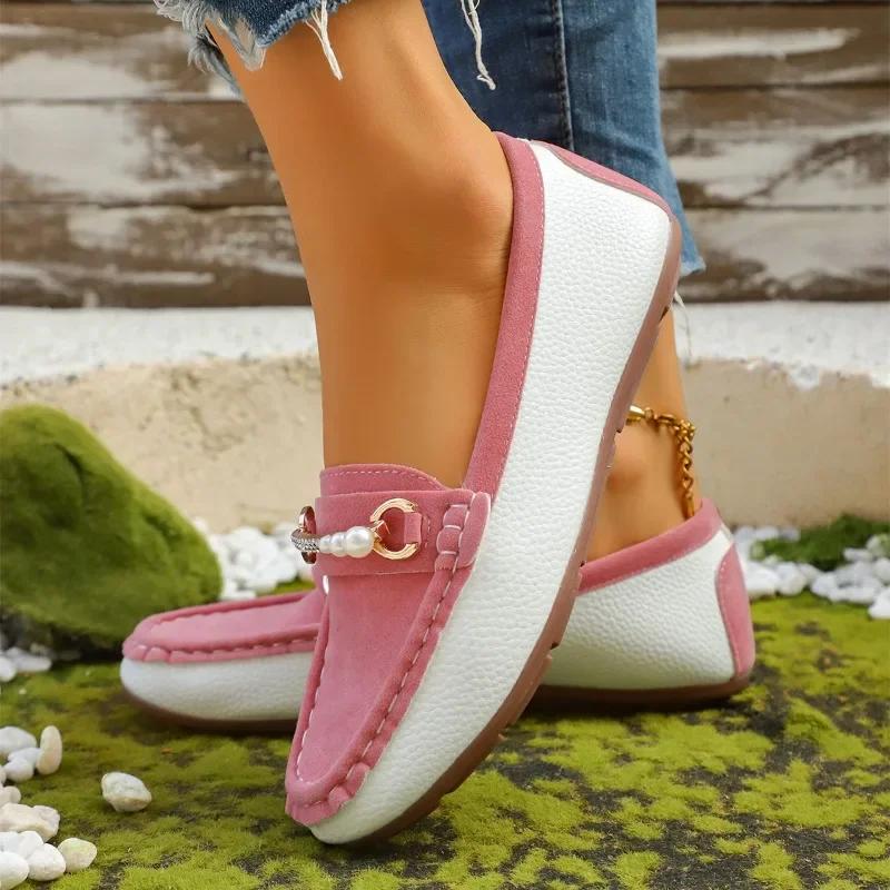 Fashion Spring and Autumn New British Style Lazy One-foot Slip Single Shoes Metal Buckle Soft Sole Flat Comfortable Loafers