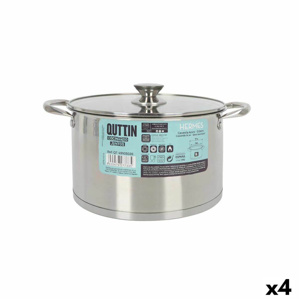 

Кастрюля со стеклянной крышкой Quttin Hermes Steel 8 л (4 единицы) TU прозрачный