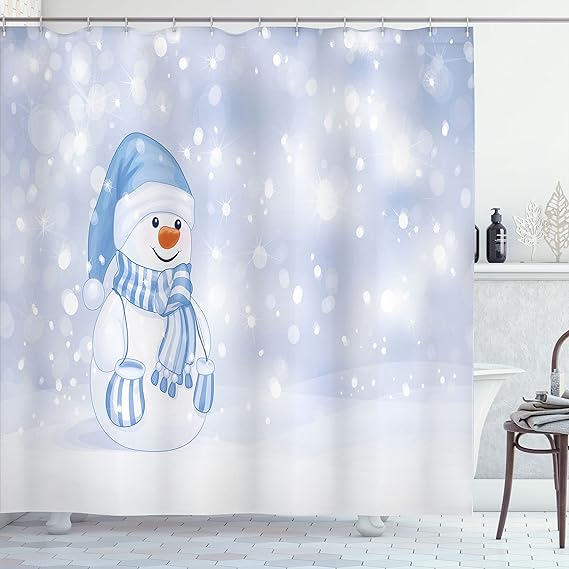 

Cozy Snowman Cartoon Winter Shower Curtain, Festive Merry Christmas Bathroom Decor Set