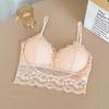 Peach Heart Lace Bandeau Camisole with Open Back and Anti-Exposure Design