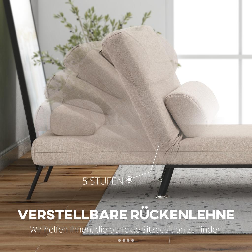 Klappstuhl mit Bettfunktion, Faltbarer Liegestuhl in Leinenoptik, Verstellbare Rückenlehne, 75 x 70 x 75 cm, Beige