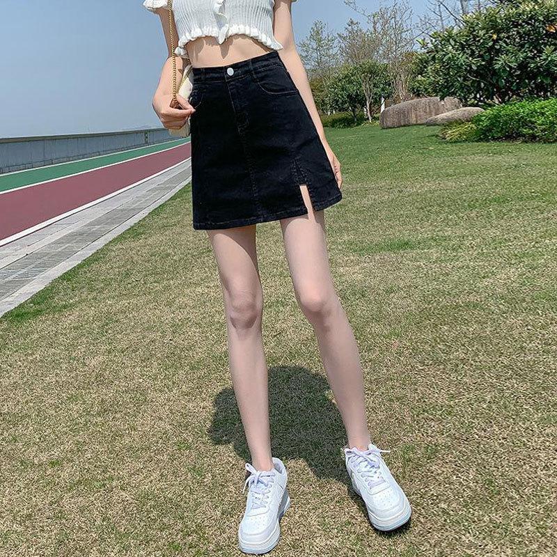 Unikátní Klasický Všestranný Mladistvý Strečový S vysokým pasem Rozparek Bustierová sukně Dny Štíhlý Balíček Boky Černá Áčková Dámská Letní Móda Džínová Krátká Sukně