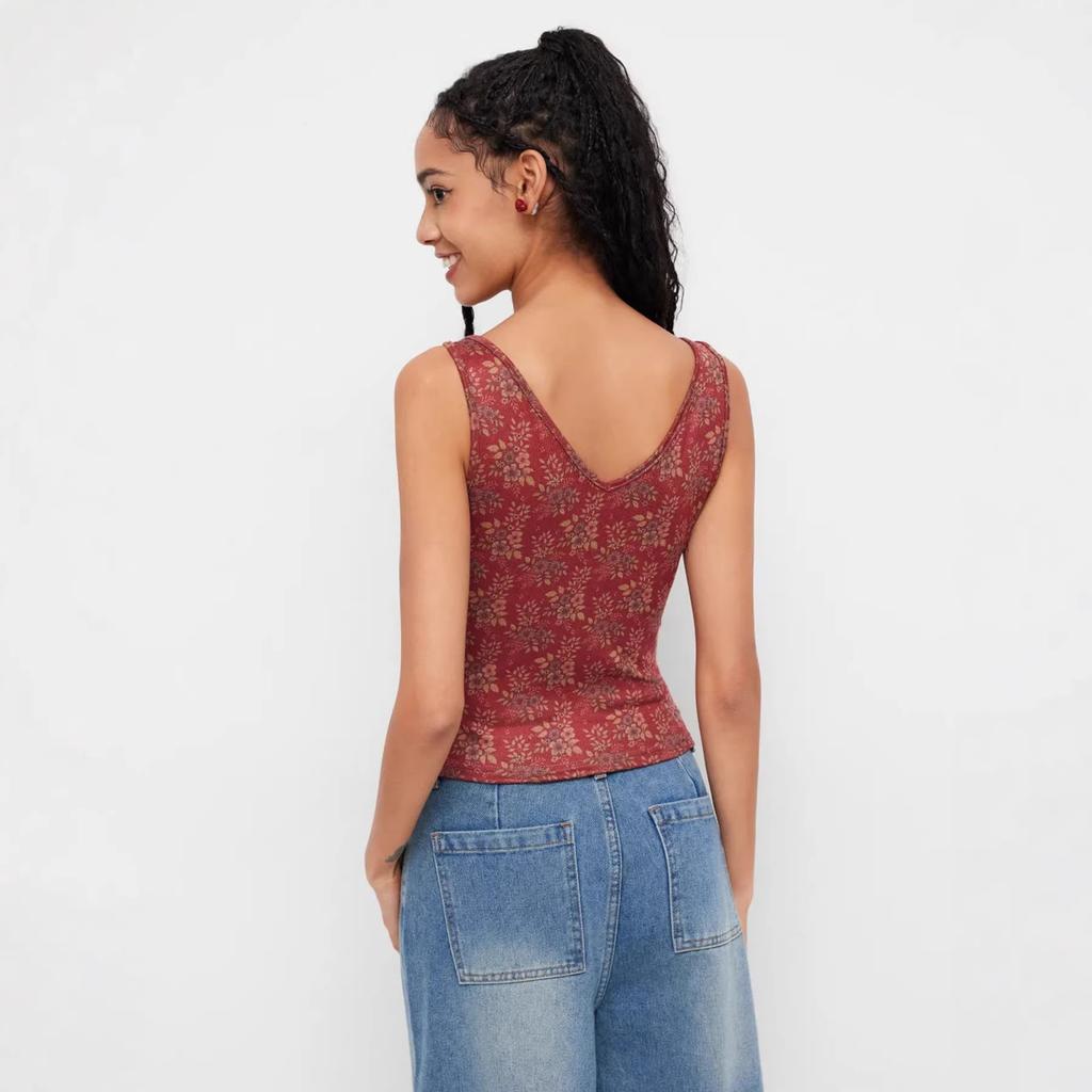 Damen ärmelloses Wickel-Tanktop mit Blumenmuster, V-Ausschnitt, figurbetont, kurz, Camisole, sexy Y2K, Urlaubs-Layering-Weste