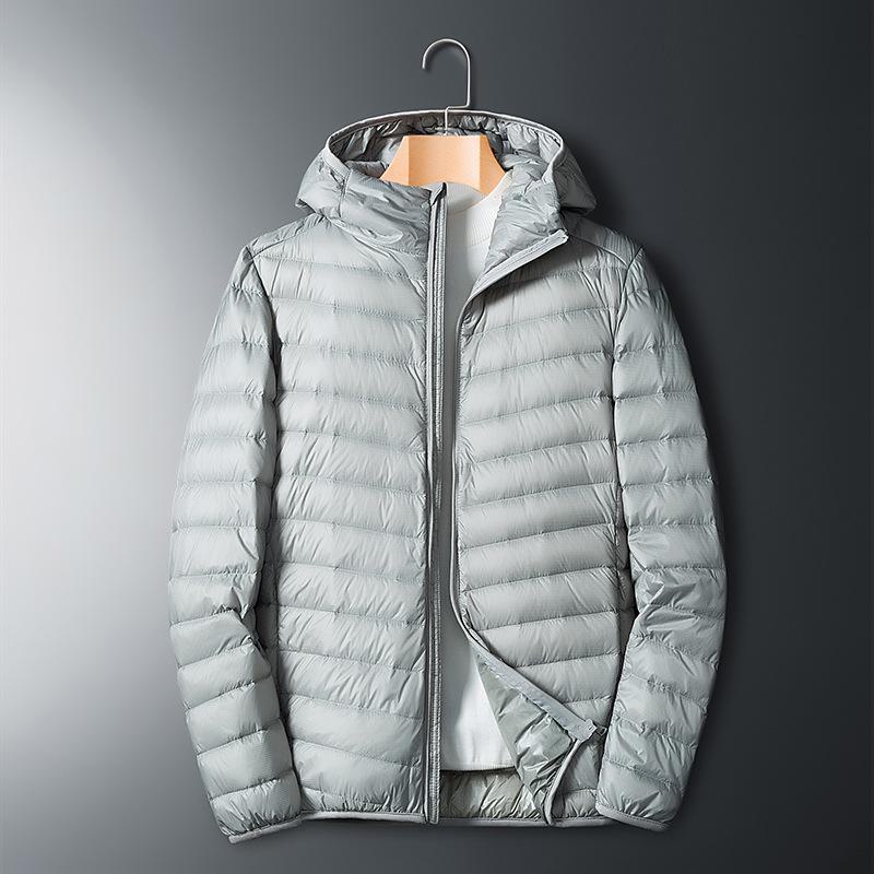 Men's Lightweight White Duck Down Winter Jacket, Large, Loose Fit, Youth Short Style, Outdoor Sports, Stand Collar, Warmth.