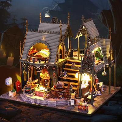 DIY Puzzle din lemn Casă magică de păpuși Casa Seturi de ornamente în miniatură cu mobilier Decorare birou pentru copii adulți Cadou manual
