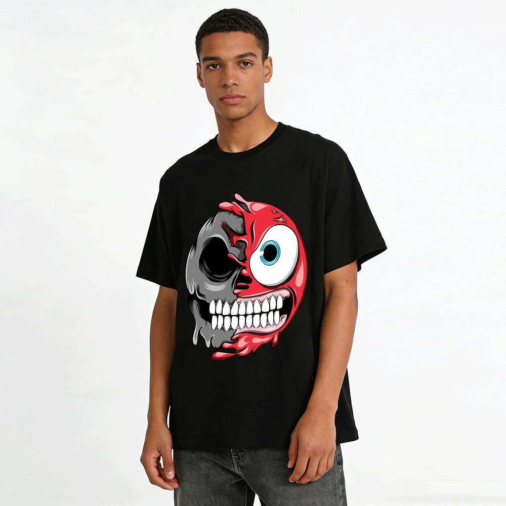 Half Skull Creepy Print Trendy Cool Casual Short Sleeve T-Shirt Pure cotton T-shirt
