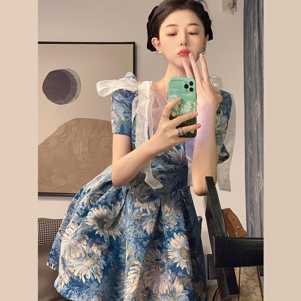 2026 New Summer Women's French Painting Print Princess Dress, Unique Chic Gown for Special Occasions