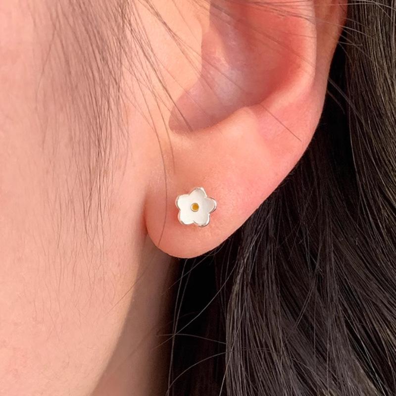 

PANJBJ 925 Sterling Silve Flower Earrings For Women Girl Drip Glaze Multicolour Korean Sweet Jewelry Birthday Gift Dropshipping