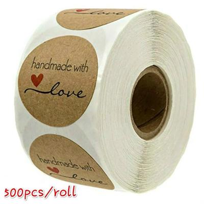 Saco de Suprimentos para Festa 3 Tipos 500 unidades/rolo Polegada Redondo Kraft Natural Adesivos Artesanais para Decoração de Casamento Embalagem de Saco de Presente para Biscoitos