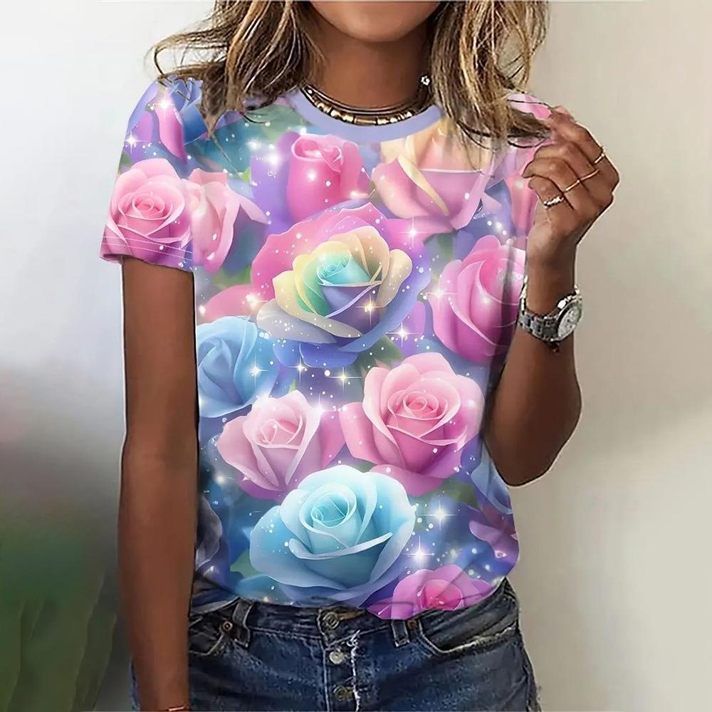 Fashion Women's T-Shirts 3d Print  Floral Printing T Shirt Casual Tees Summer Clothing Basic Female y2K Tops Oversized Pullover