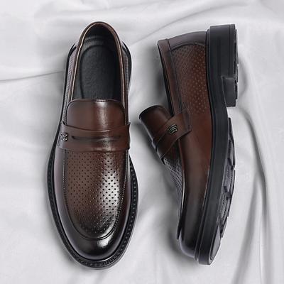 Mode Sommer Atmungsaktive Herren Slipper Lässige Lederschuhe Lochmuster Mokassins Rutschfeste Fahrschuhe Komfort Slip-on Business Niedrige Absätze