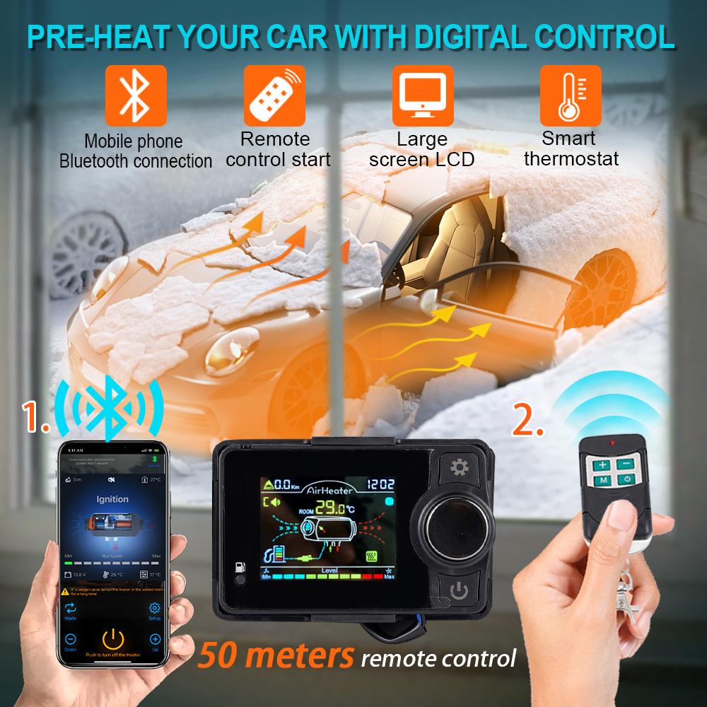 2/5/8KW Car Diesel Air Heater 12V24V Bluetooth Heater with Silencer Remote Control for Car Truck Boat RV Parking Diesel Heater