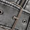 Spring Autumn Women Loose Zipper with Belt Retro Faux Leather Short Jacket Streetwear Female Chic Vintage Coat Outwear