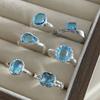 925 Sterling Silver Rings for Women Couple Minimalist Handmade Simple Blue MoonStone Ring Set Party Jewelry Gift Prevent Allergy