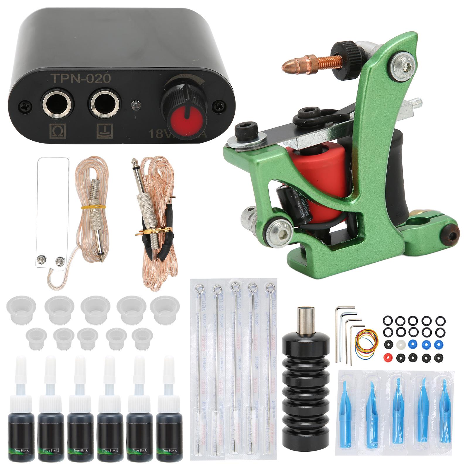 

Полный набор для начинающих татуировок: тату-машинка, пистолет, 6 чернил, блок питания, педаль, иглы, ручки для начинающих EU Plug