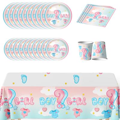 51 stuks baby gender reveal feestartikelen met borden, kopjes, servetten, tafelkleed