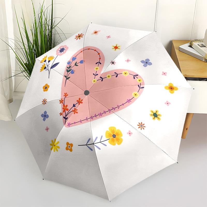 1pc Floral Heart Illustration Umbrella with Plastic Handle,Suitable for All Seasons Home Travel Outdoor Umbrellaptys31043