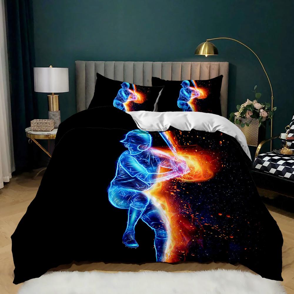 Baseball Duvet Cover Set Twin Queen King Size Ball Comforter Cover Sports Theme Bedding Set Kids Boys Teen Polyester Quilt Cover