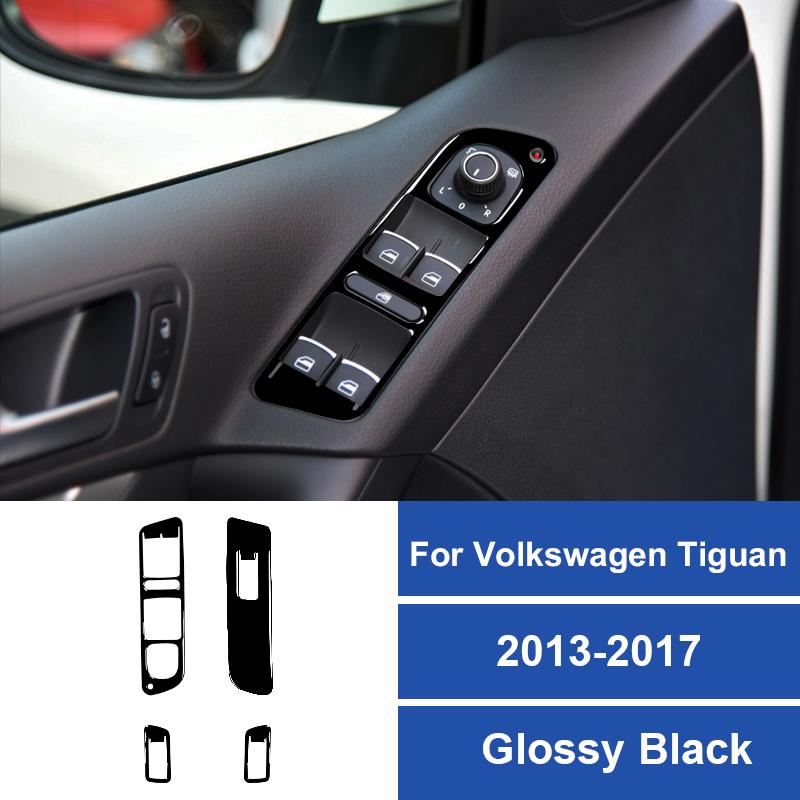 1Set Real Carbon Fiber Car Door Window Lift Switch Panel Sticker For Volkswagen Tiguan 2013-2017 Car Interior Accessories