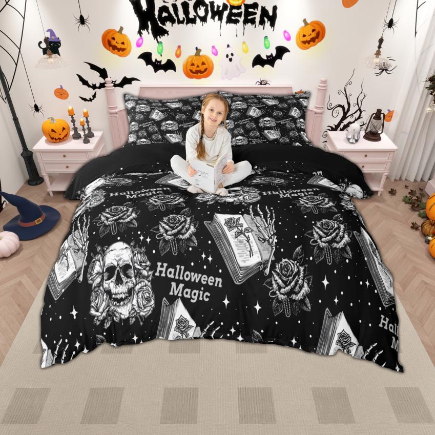

Comforter Homewish Cartoon Spooky Animal Happy Halloween Theme Bedding Set Pumpkin Bat Ghost Set Room Decor Comforter (quilt)-EU Single(135*200cm)3pcs