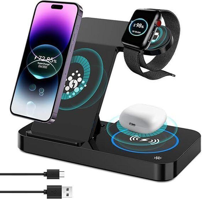 4-in-1 Wireless Charger - Compatible iPhone 14/13/12/11 - 15W Fast Charging - Foldable - Qi Certified