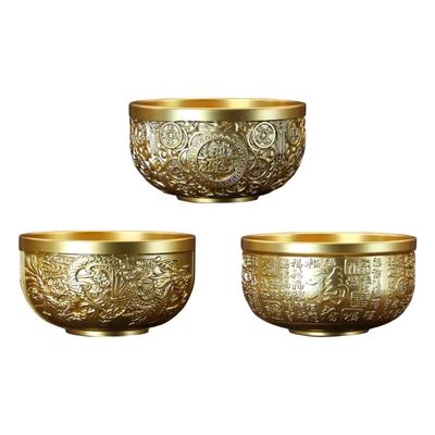Goldene Metallschale Kupfer Dekorative Schale Servierschale Segnungsschale Fengshui Ornament Buddhistische Altarzubehör Geschenk