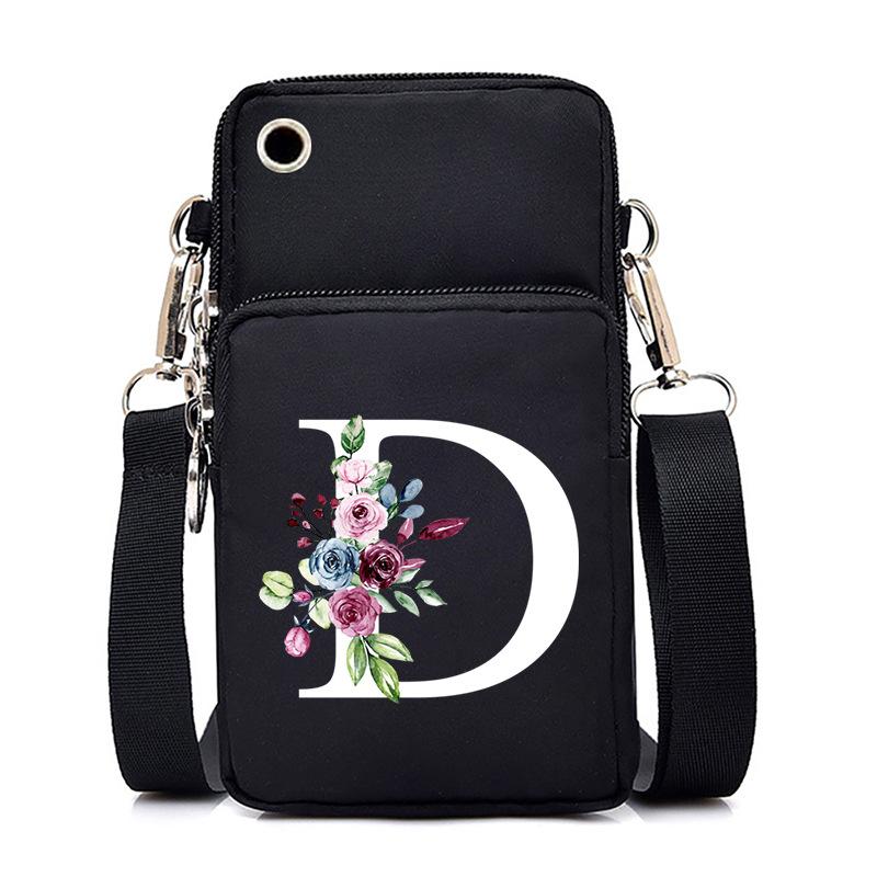 New Letter-printed Black Oblique Span Bag, Mobile Phone Bag, Light To Carry, Vertical Length and Width Change Bag