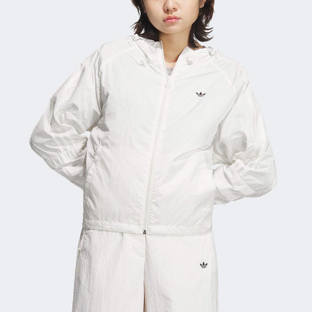 Adidas Originals Fat Adjustable Hood Lightweight Durable Zipper Raglan Sleeve Jacket Women Jacket White JD6381