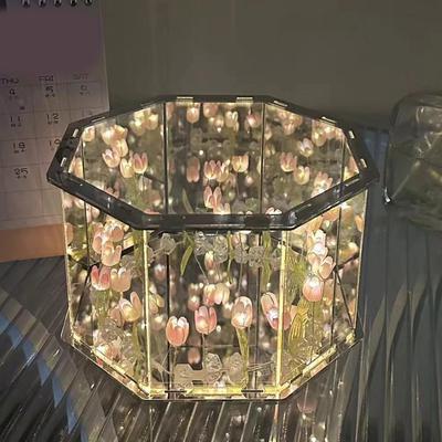 DIY Flower Sea 3D 20 Flower Tulip LED Night Light Mirror Table Lamps Bedroom Ornaments Decoration Mirror Table Lamps Gift