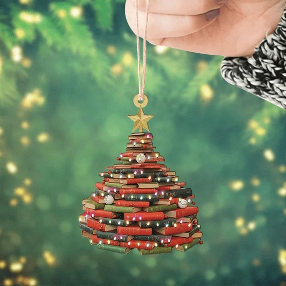 3D Bookshelf Bookshelf Christmas Hanging Books Stacked Christmas Pendant  For Home