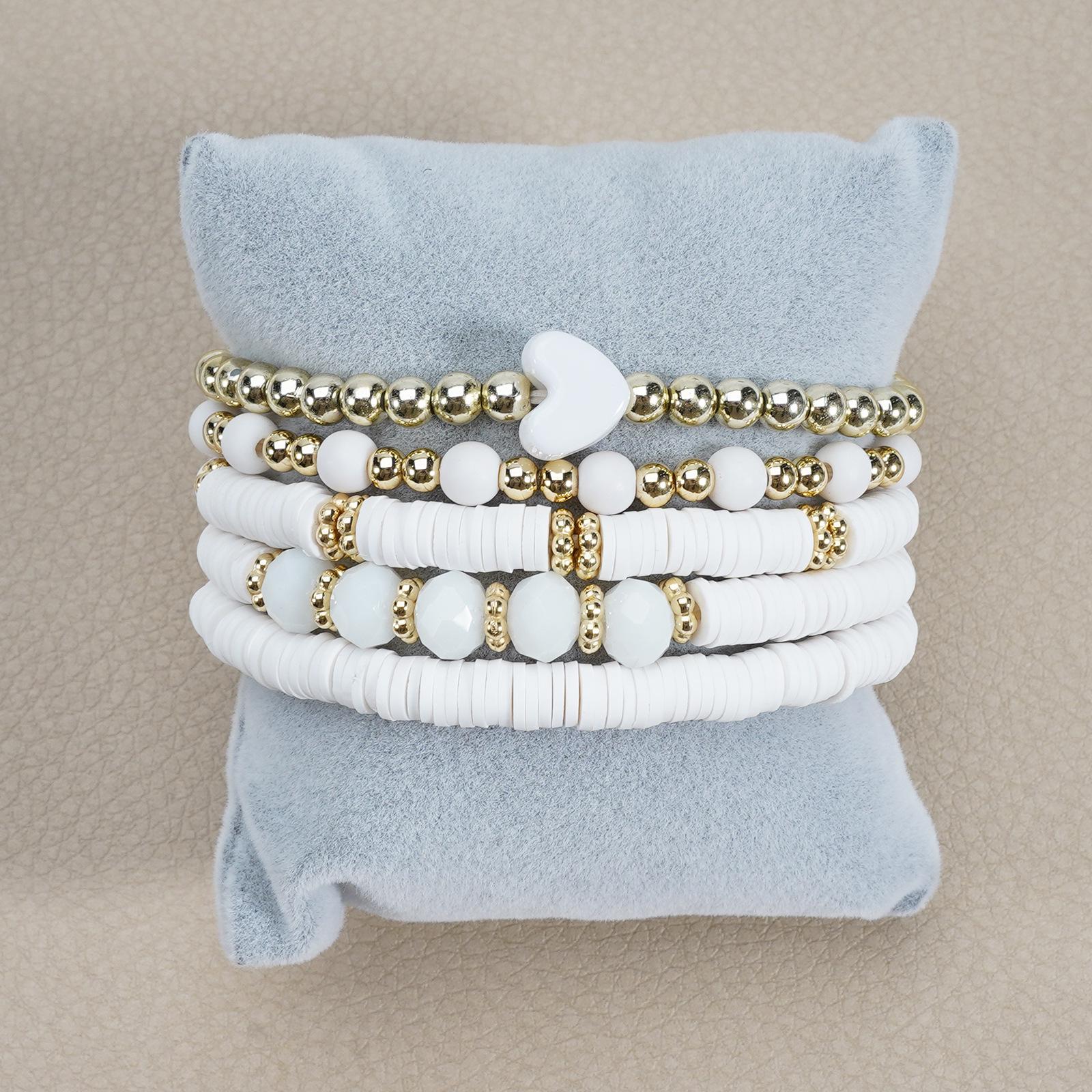 Bohemian Handmade Multi-Layer Heart Beaded Polymer Clay Elastic Bracelets Gift Set