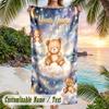 Teddy Bear Theme Beach Towel Personalized Custom Name & Text Soft Quick Dry Beach Towel for Swimming Travel