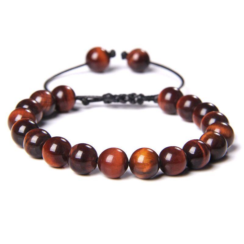 Bracelet Réglable Fait Main 8mm Pierre Naturelle Oeil de Tigre Perles de Lave Bracelets de Yoga pour Femmes Hommes Couple Distance Pulsera