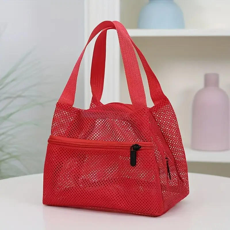 1Pcs Mesh Tote Bag Stylish Mesh Tote Bag Handbag Makeup Pouch Toiletry Bag Swim Storage Bag Suitable For Beach Vacation Cosmetic Bag