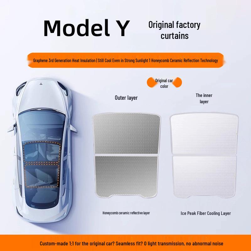 Tesla Model Y L3 Facelift Graphene Sunroof Sunshade Canopy - Sun Block & Heat Insulation.
