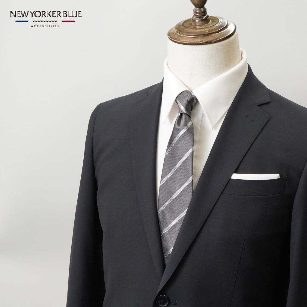 [New Yorker Blue] Striped (Melange) Necktie NB912566 Gray, One Size Fits All, Business Suit Style, Gift