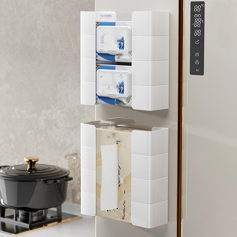 1/2 pair  Refrigerator Magnetic Storage Rack Tissue Rack Punch-free Removable Kitchen Sundries Organizer Refrigerator Side Shelf