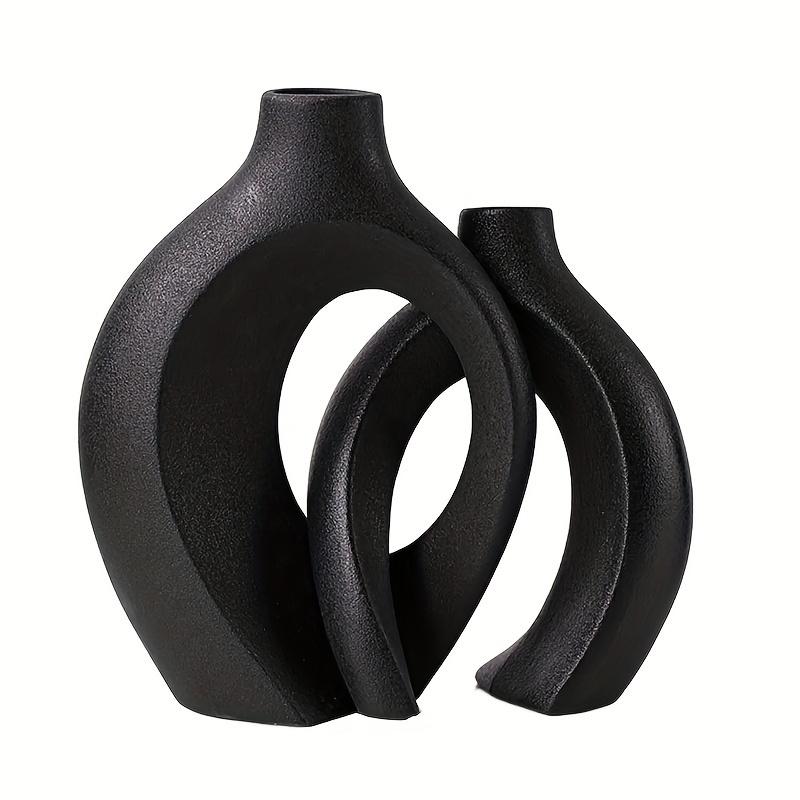 Hul Keramisk Vasesett på 2, Kosete Rund Boho Smultring Moderne Vase Nordisk Minimalistisk Dekorativ Vase for Moderne Trendy Hjem Bord Midtpunkt Dekor