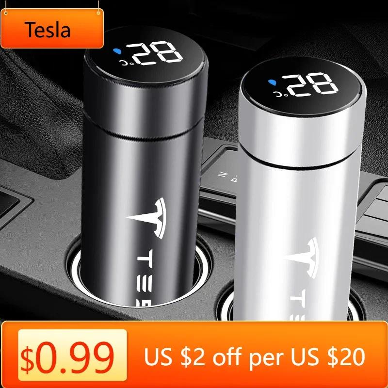Car Sticker Tesla 500ml Portable Car Smart Thermos Bottle Temperature Display Cup For Tesla Model 3 Model X Y Style MODEL S ROAD