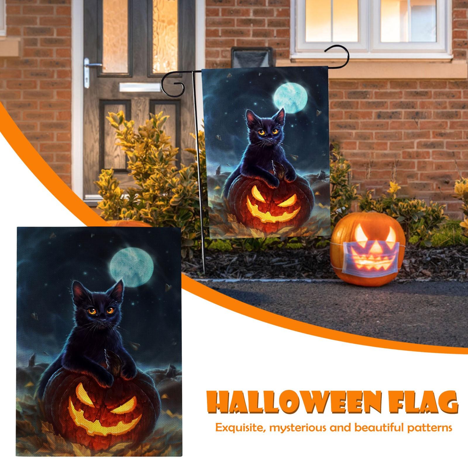 

Льняной садовый флаг 12x18 двухсторонний уличный, Хэллоуин Кот Кушоу дворовый флаг украшение сада, украшение двора на открытом воздухе для дома