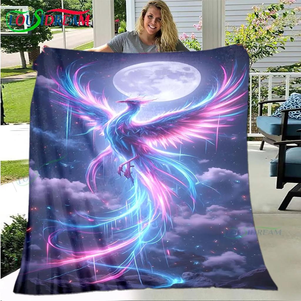 3D Popular Mythical Beast Phoenix Blanket,Flannel Throw Blanket for Home Bedroom Bed Sofa Picnic Office Hiking Leisure Nap Gift