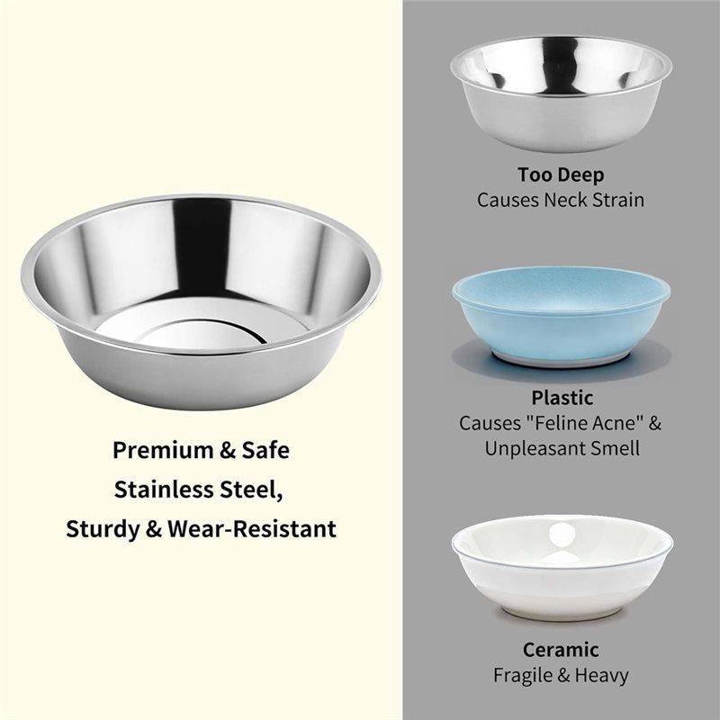 A84E-6PCS Stainless Steel Cat Bowls Dishes 5.6" Metal Shallow Wide Whisker Friendly Cat Food Water Feeding Bowl