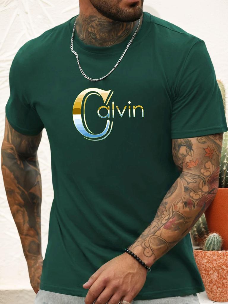 Camiseta de Manga Corta Calvin para Hombre 100% Algodón Estampada Verano Cuello Redondo Transpirable Casual Moda Fresca Camiseta